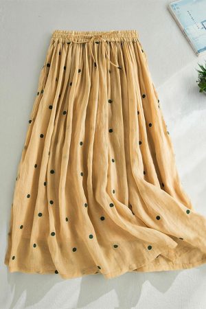 Polka-dot cotton and linen double-layer skirt