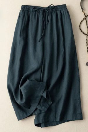 Dropping cotton and linen cropped wide-leg pants
