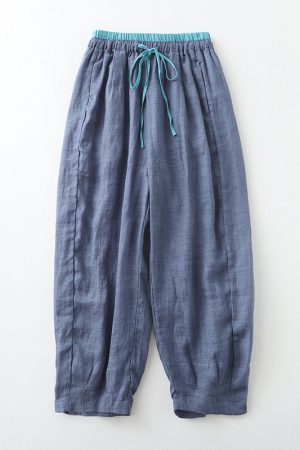 Summer thin elastic waist cropped wide-leg pants