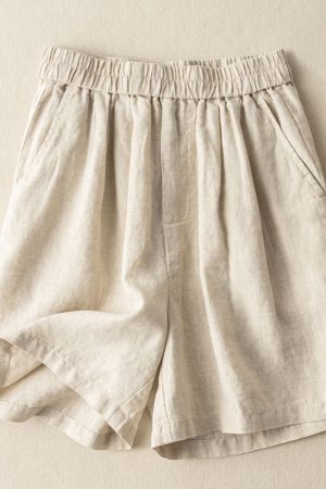 Cotton and linen thin section wrinkled wide-leg short section