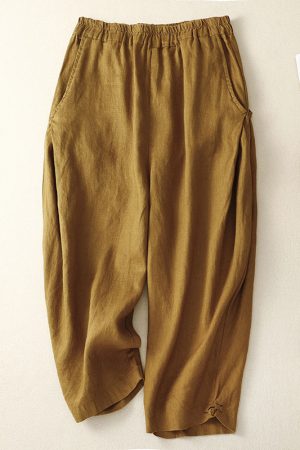 Artistic elastic waist cotton and linen bloomers