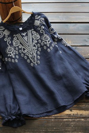 Ethnic Embroidered Round Neck Shirt